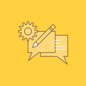 聊天沟通讨论设置消息平线填充图标。 在UI和UX网站或移动应用程序的黄色背景上美丽的徽标按钮。