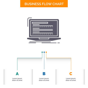代码编码计算机单锁笔记本电脑业务流程图设计有3个步骤。 字形图标表示背景模板位置的文本。