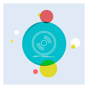 光盘DJ留声机唱片乙烯基白线图标彩色圆圈背景