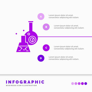烧杯实验室试管科学信息图形模板的网站和演示。 字形紫色图标信息样式矢量插图。