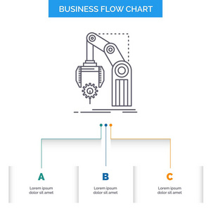 自动化工厂手动机构包业务流程图设计有3个步骤。 表示背景模板位置的线条图标