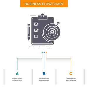 目标报告分析目标实现业务流程图设计有3个步骤。 字形图标表示背景模板位置的文本。