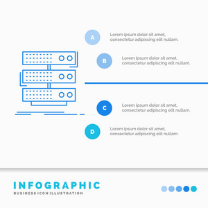 服务器存储架数据库数据信息图形模板的网站和演示。 线蓝色图标信息样式矢量插图