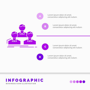 公司员工小组人员团队信息图表模板的网站和演示。 字形紫色图标信息样式矢量插图。