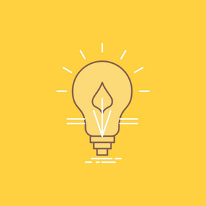 灯泡想法电能灯平线填充图标。 在UI和UX网站或移动应用程序的黄色背景上美丽的徽标按钮。