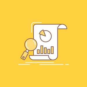 分析分析业务金融研究平线填充图标。 在UI和UX网站或移动应用程序的黄色背景上美丽的徽标按钮。