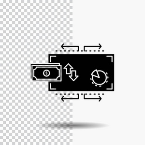 金融流营销货币支付符号在透明背景上。 黑色图标