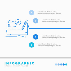 游戏地图任务任务任务角色信息图形模板的网站和演示。 线蓝色图标信息样式矢量插图
