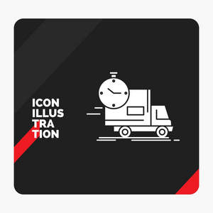 红色和黑色创意展示背景，交货时间，运输卡车标志图标。