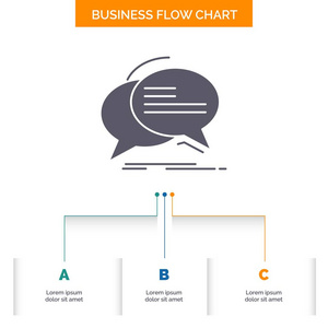 气泡聊天沟通语音通话业务流程图设计有3个步骤。 字形图标表示背景模板位置的文本。