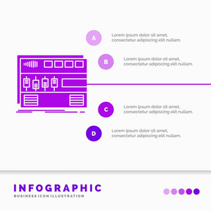 音频掌握模块机架声音信息图形模板的网站和演示。 字形紫色图标信息样式矢量插图。