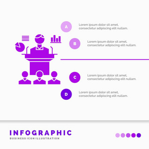 商业会议会议演示研讨会信息图表模板的网站和演示。 字形紫色图标信息样式矢量插图。