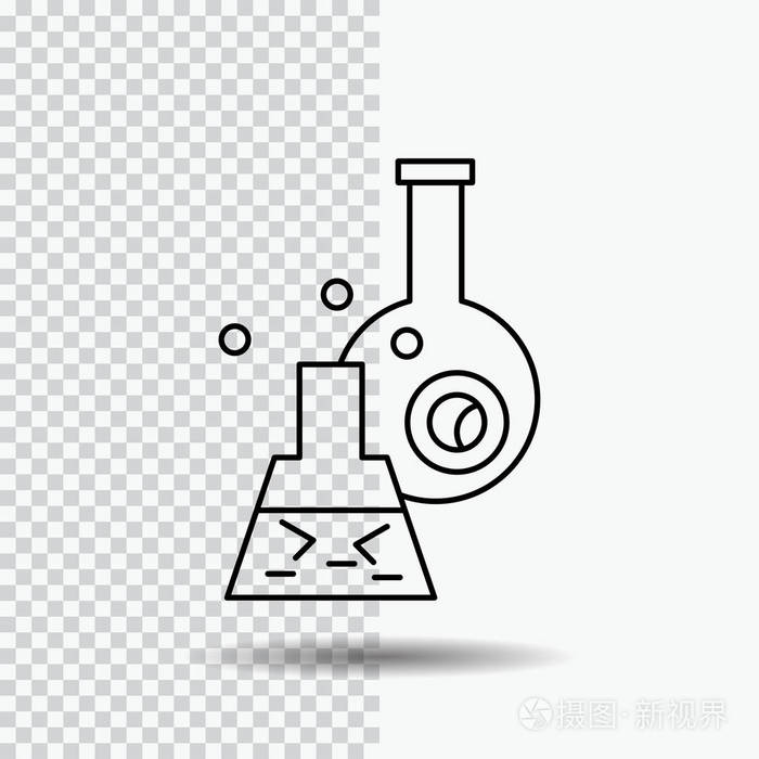 插画 烧杯实验室试管科学线图标在透明背景上. 黑色图标矢量插图.eps