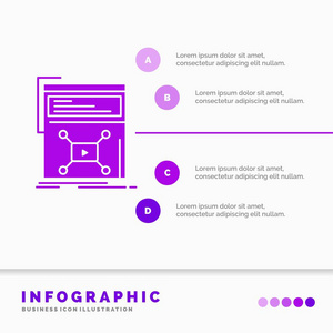 营销页面视频网站信息图表模板的网站和演示。 字形紫色图标信息样式矢量插图。