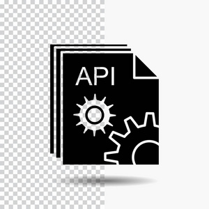 透明背景上的API应用程序编码开发人员软件字形图标。 黑色图标