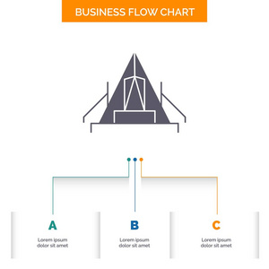 帐篷露营营地户外业务流程图设计有3步。 字形图标表示背景模板位置的文本。