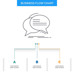 气泡聊天沟通语音通话业务流程图设计有3个步骤。 表示背景模板位置的线条图标