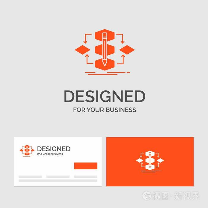 用于算法设计方法模型过程的业务徽标模板。 带有品牌标志模板的橙色名片。