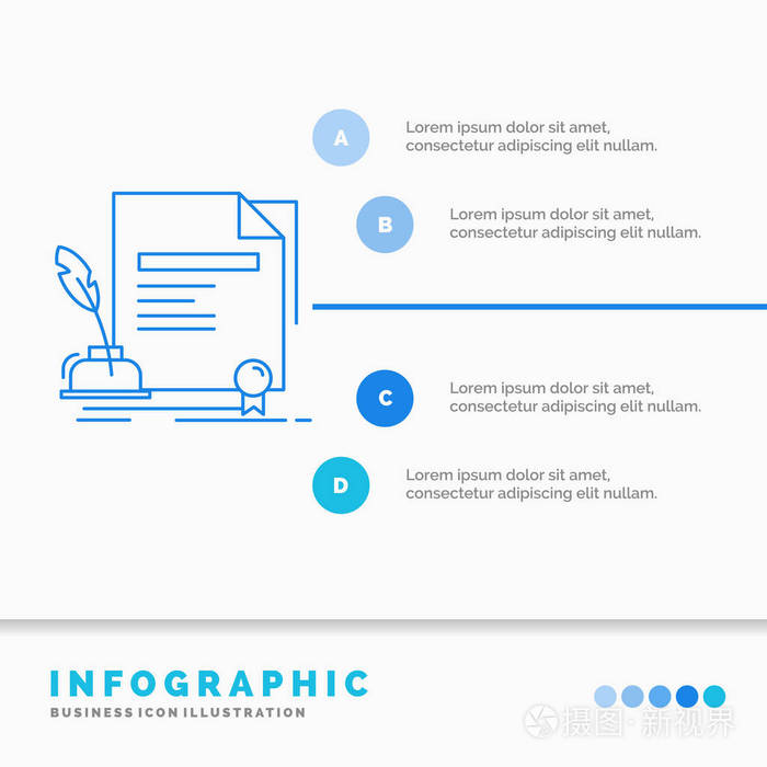 合同文件协议授予信息图表模板的网站和演示。 线蓝色图标信息样式矢量插图