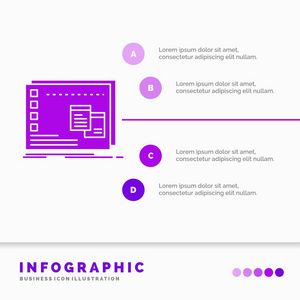 窗口Mac操作OS程序信息图形模板的网站和演示。 字形紫色图标信息样式矢量插图。