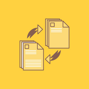 共享共享文件文档复制平行填充图标。 在UI和UX网站或移动应用程序的黄色背景上美丽的徽标按钮。