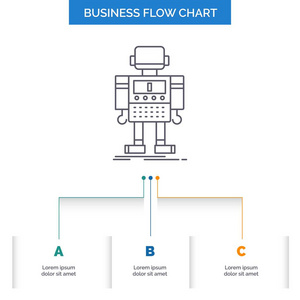 自主机器机器人技术业务流程图设计有3个步骤。 表示背景模板位置的线条图标