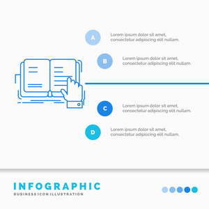 书籍课学习文献阅读信息图表模板的网站和演示。 线蓝色图标信息样式矢量插图