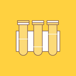 试管科学实验室血液平线填充图标。 在UI和UX网站或移动应用程序的黄色背景上美丽的徽标按钮。