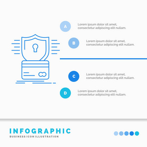 安全信用卡黑客黑客信息图表模板的网站和演示。 线蓝色图标信息样式矢量插图
