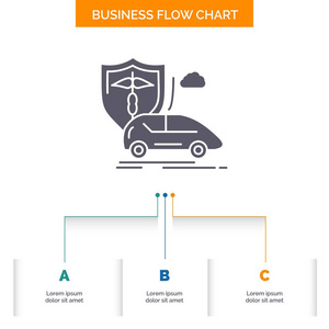 汽车手保运输安全业务流程图设计有3个步骤。 字形图标表示背景模板位置的文本。