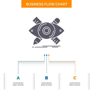设计设计师插图草图工具业务流程图设计有3个步骤。 字形图标表示背景模板位置的文本。