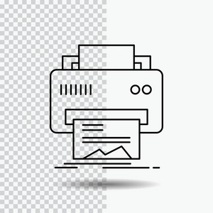 数字打印机打印硬件纸线图标在透明背景上。 黑色图标矢量插图