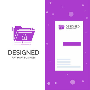 用于加密文件文件夹网络安全的业务徽标。 垂直紫色商务名片模板。 创意背景向量插图