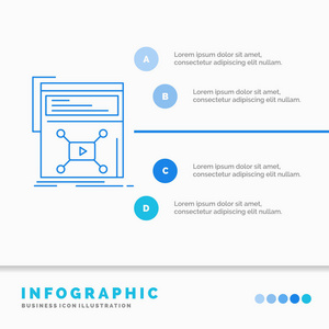 营销页面视频网站信息图表模板的网站和演示。 线蓝色图标信息样式矢量插图