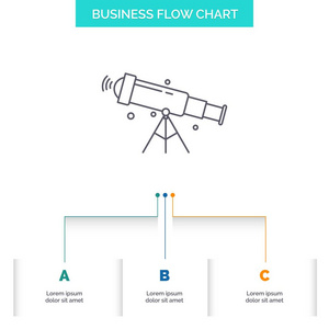 望远镜，天文学，空间，视图，变焦业务流程图设计3个步骤。表示背景模板位置的行图标