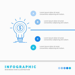 财务，财务，想法，金钱，启动信息图表模板的网站和演示。线蓝图像图片样式矢量插图