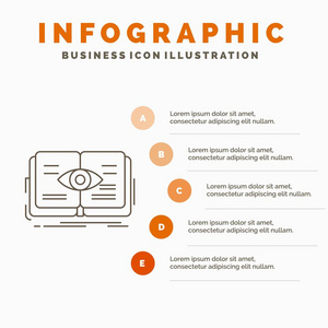 知识，书籍，眼睛，视图，增长信息图形模板的网站和演示。线条灰色图标，橙色信息样式矢量插图