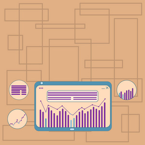 设计商业概念网络横幅宣传材料的空副本文本模拟模板 平板电脑屏幕上的列线数据图形图数字组合