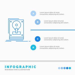 安装，驱动，HDD，保存，上传信息图形模板的网站和演示。线蓝图像图片样式矢量插图