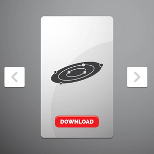 银河系，天文学，行星，系统，宇宙雕文图标在唤醒分页滑块设计和红色下载按钮
