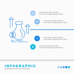 金钱，包，美元，增长，股票信息图表模板的网站和演示。线蓝图像图片样式矢量插图