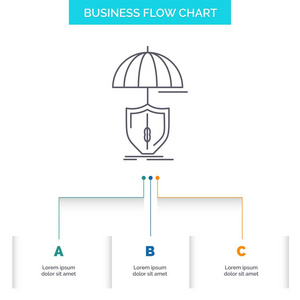 保险保护安全数字屏蔽业务流程图设计有3个步骤。 表示背景模板位置的线条图标