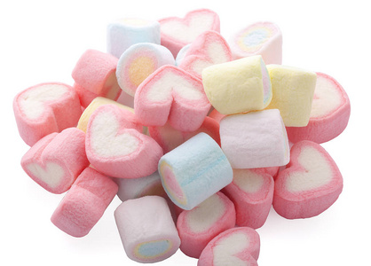 白色背景的彩色棉花糖照片