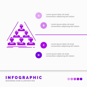 团队构建结构，业务会议信息图表模板，用于网站和演示。 字形紫色图标信息样式矢量插图。