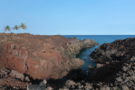 夏威夷科纳岛黑褐色火山熔岩海岸