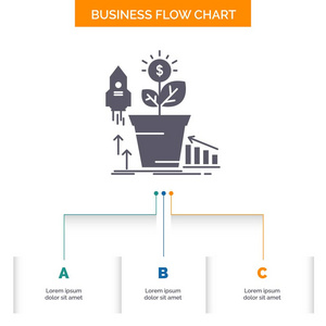 金融金融增长货币利润业务流程图设计有3个步骤。 字形图标表示背景模板位置的文本。
