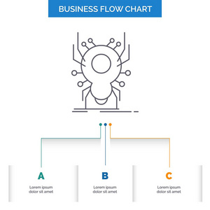 虫蜘蛛APP业务流程图设计有3个步骤。 表示背景模板位置的线条图标