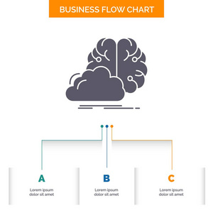 头脑风暴创意理念创新灵感业务流程图设计有3个步骤。 字形图标表示背景模板位置的文本。