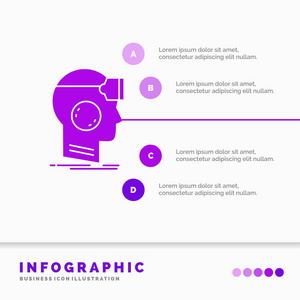 虚拟现实谷歌耳机现实虚拟信息图形模板的网站和演示。 字形紫色图标信息样式矢量插图。