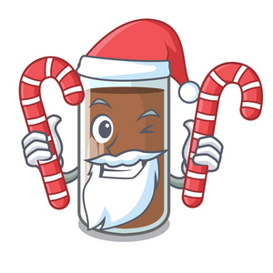 圣诞老人带糖果，巧克力牛奶上的美味卡通矢量插图